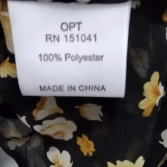 O.P.T. Floral Ruffle Neck Blouse Large Black Sheer Long Sleeve Romantic Top - Picture 13 of 15